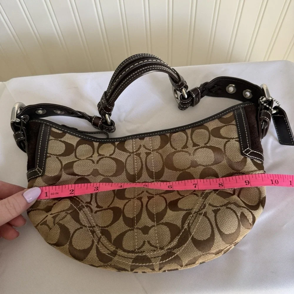 Vintage Coach Signature Jacquard Small Soho Hobo Bag Brown Tan Leather Y2K Purse